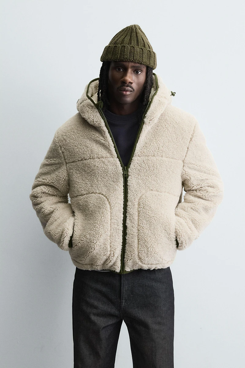 COMBINATION FAUX SHEARLING JACKET