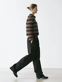 Short striped crochet knit cardigan