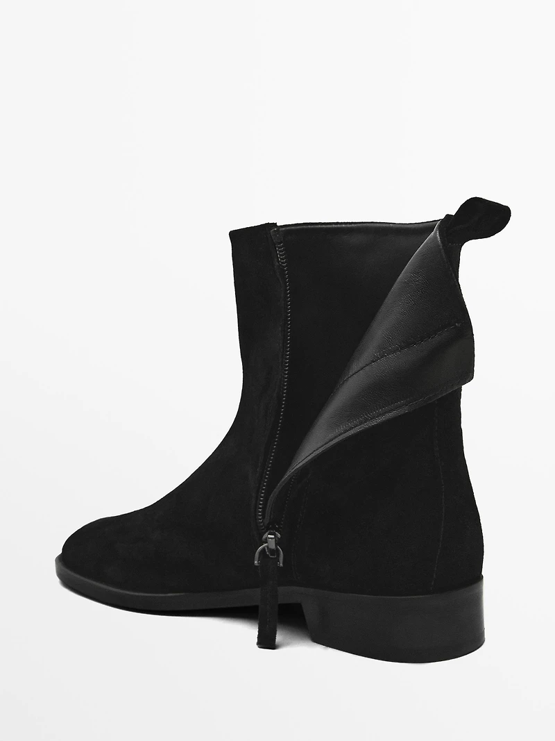 Bottines plates en croûte de cuir