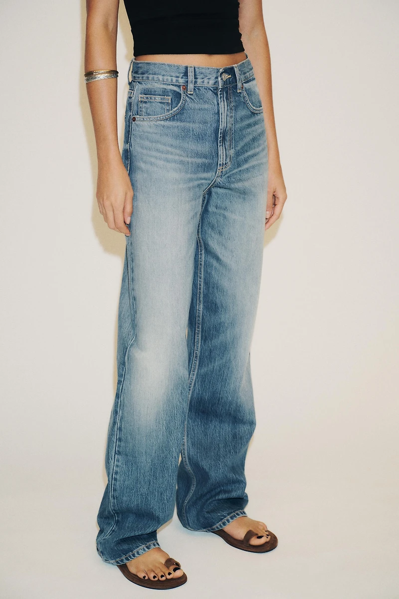 JEAN TRF À JAMBES LARGES TAILLE HAUTE LONGUEUR CHEVILLE