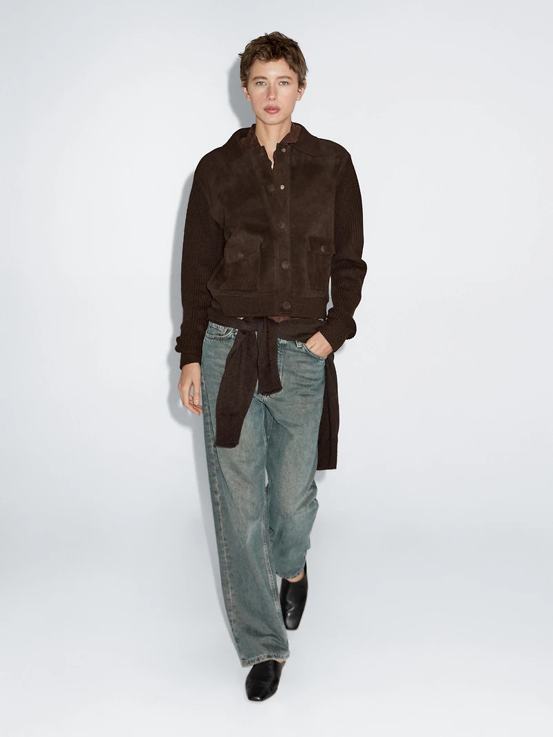 Contrast knit and sheepskin jacket