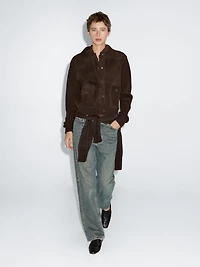 Contrast knit and sheepskin jacket