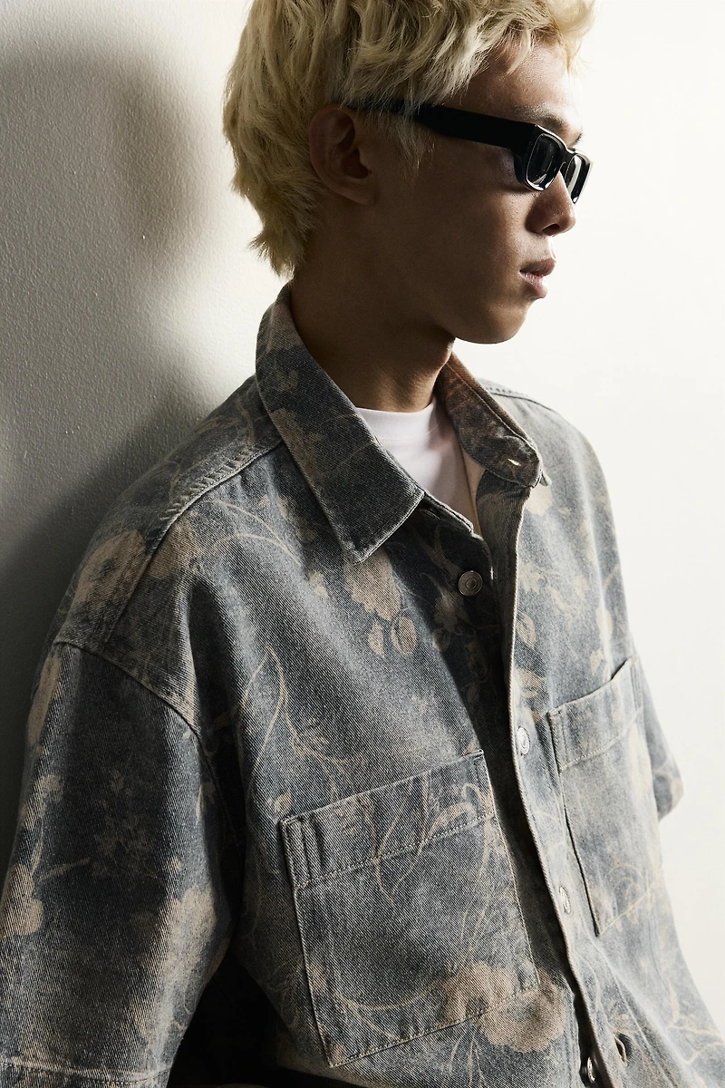 WASHED FLORAL PRINT RELAXED FIT SHIRT