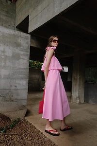 POPLIN TIE MIDI DRESS