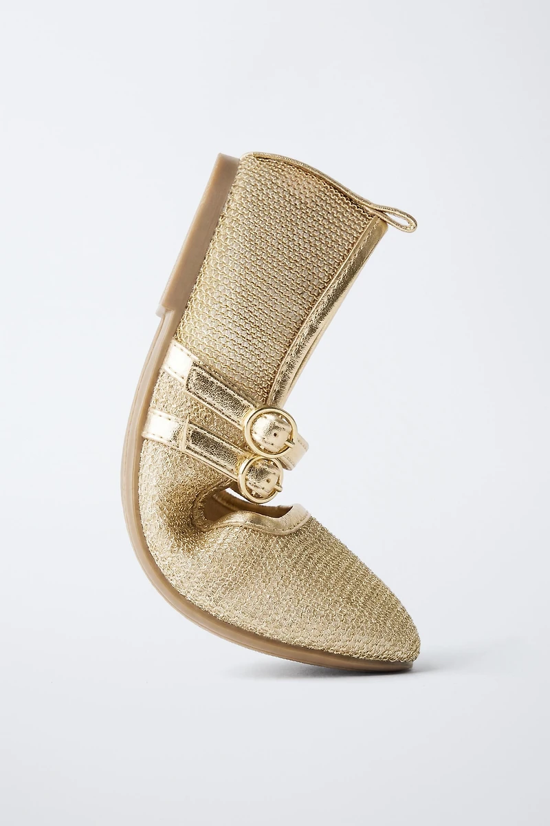 METALLIC DOUBLE STRAP BALLET FLATS