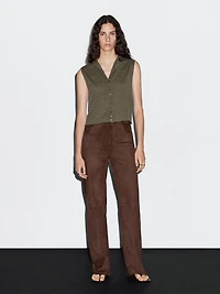 Cropped wool blend knit vest