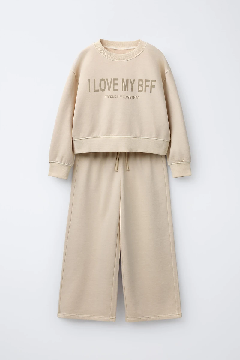 TEXT WIDE LEG SWEATSHIRT AND PANTS SET