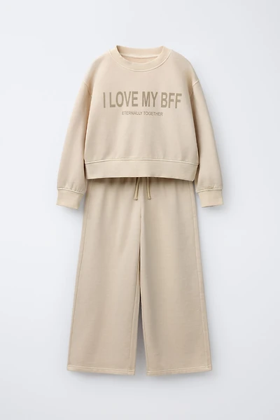 TEXT WIDE LEG SWEATSHIRT AND PANTS SET