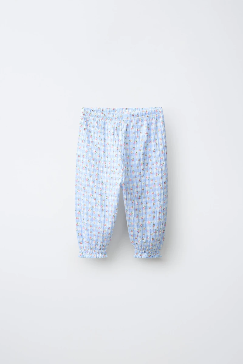 FLORAL AND PLAID BLOOMER PANTS