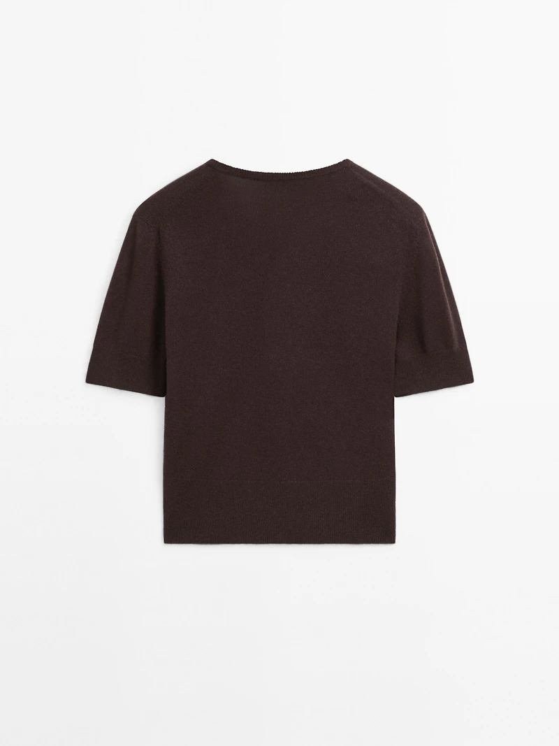 Short sleeve wool blend sweater