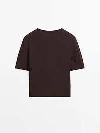 Short sleeve wool blend sweater