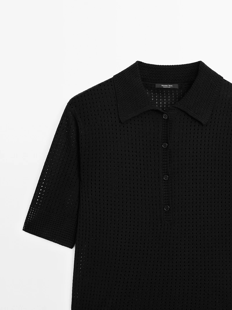 Pull en maille ajourée à col polo