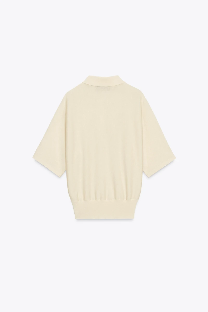 SHORT SLEEVE KNIT POLO TOP