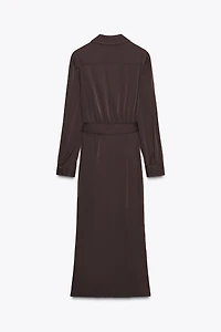 BELTED WRAP MIDI DRESS