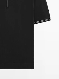 Knit polo sweater with collar detail