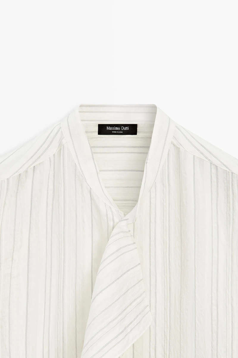 Striped flowing wrap shirt