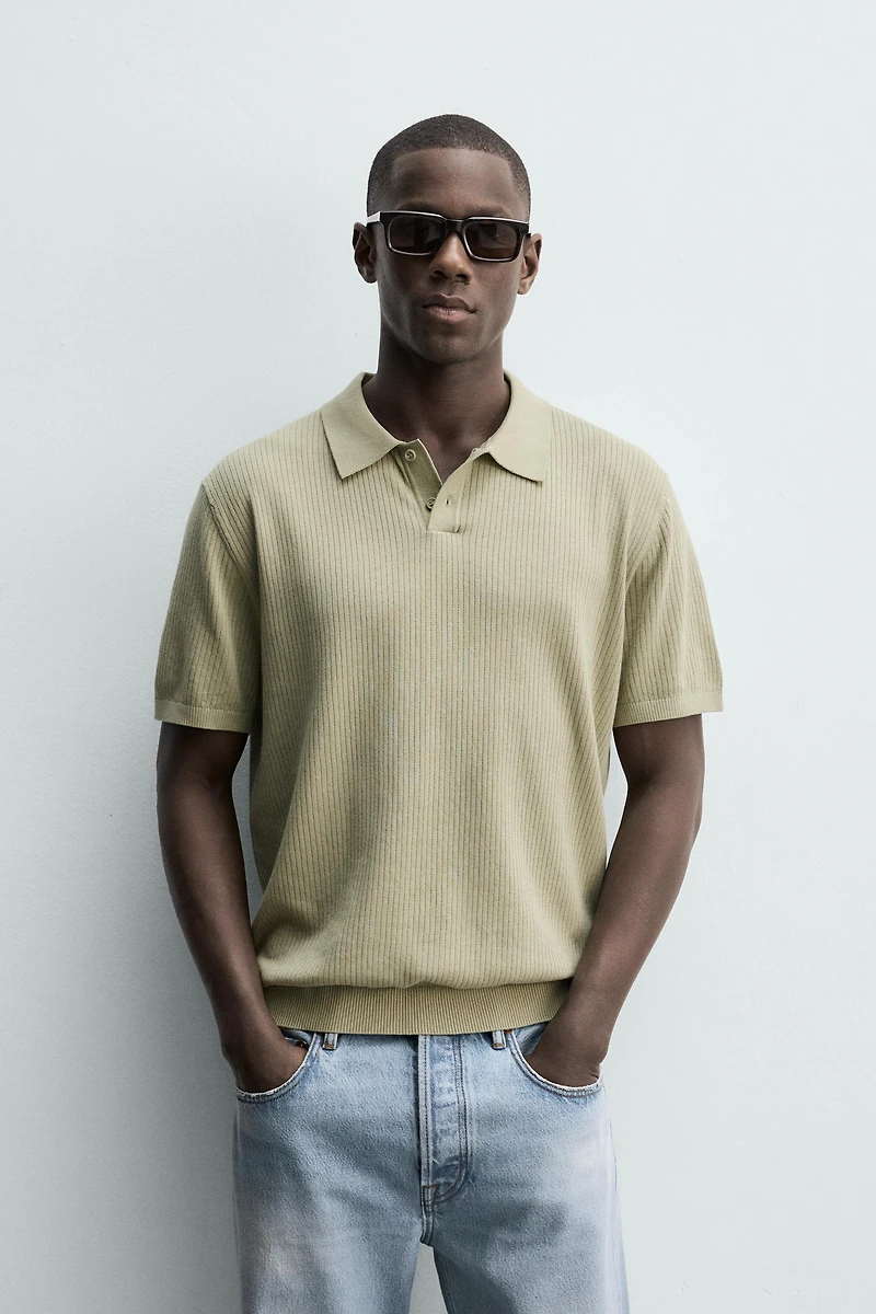 RIBBED KNIT POLO SHIRT