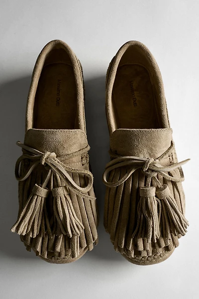Leather loafers with fringing and tassels