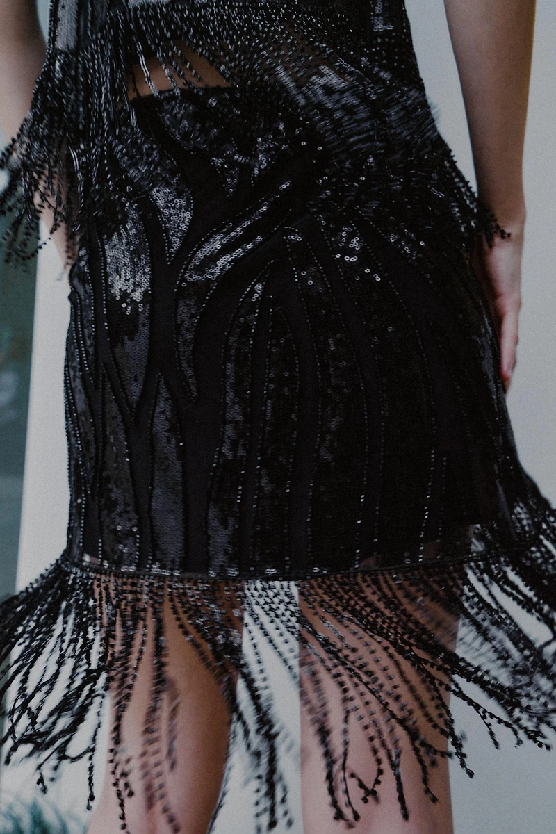 FRINGED SEQUIN SKIRT