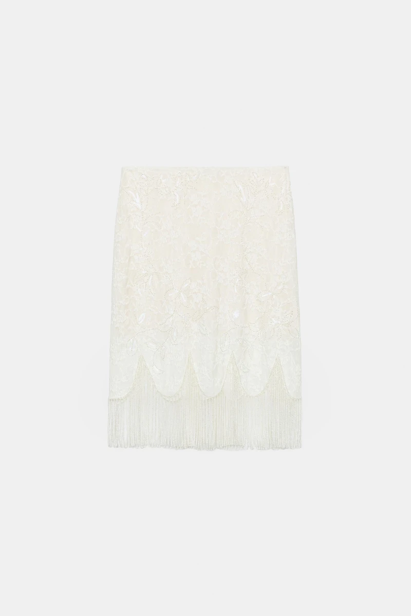 BEADED FRINGE LACE SKIRT