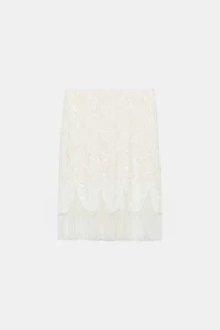 BEADED FRINGE LACE SKIRT