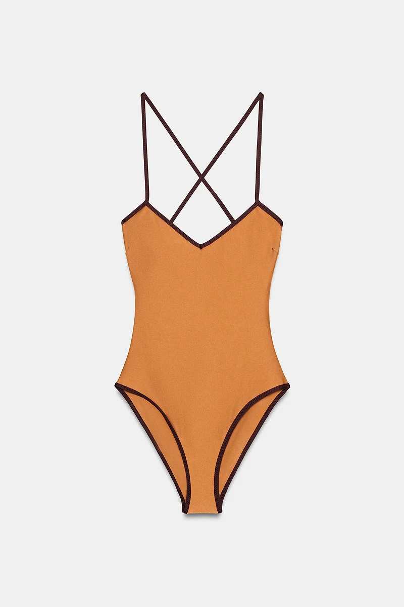 CONTRAST TRIM SATIN SWIMSUIT