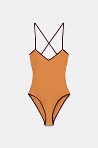 CONTRAST TRIM SATIN SWIMSUIT