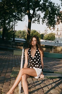 POLKA DOT HALTER BACK BOW TOP
