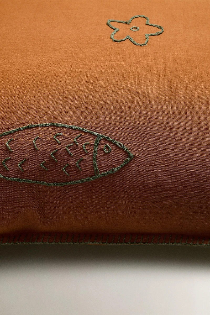 THROW PILLOW COVER WITH RAISED DESIGN EMBROIDERY