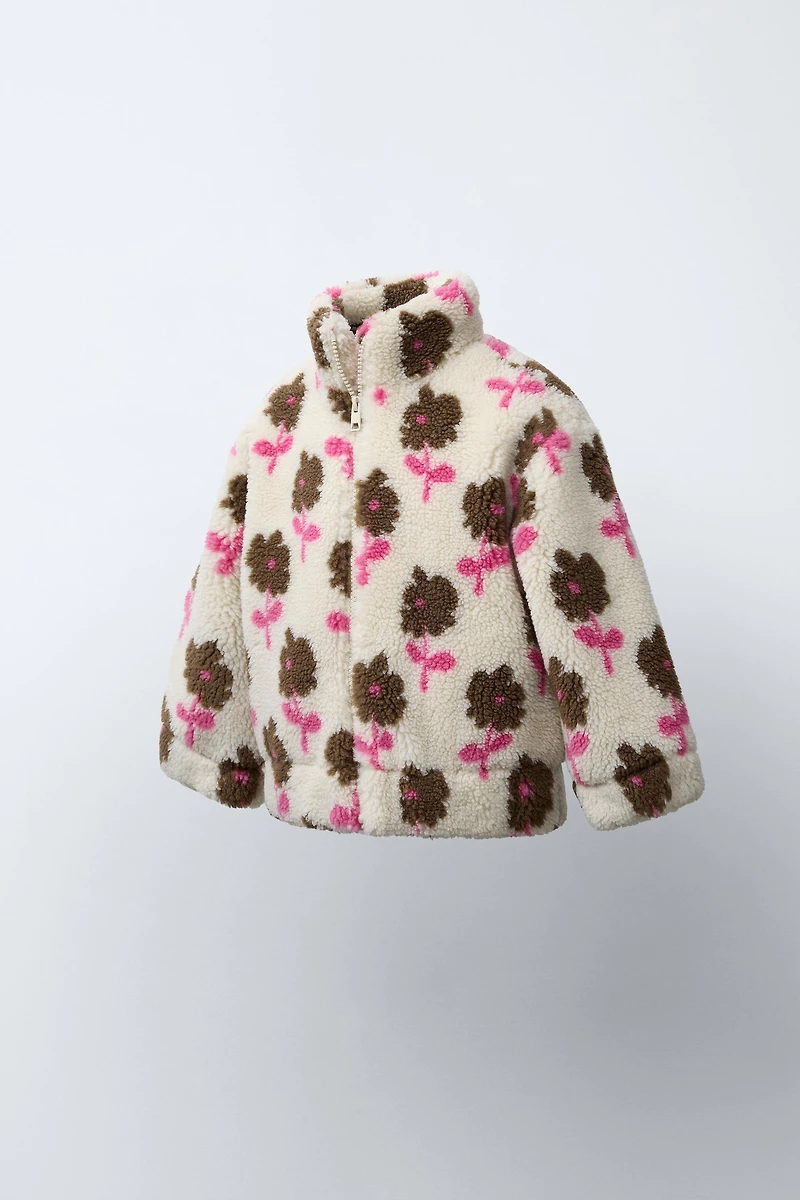 VESTE EFFET MOUTON À FLEURS