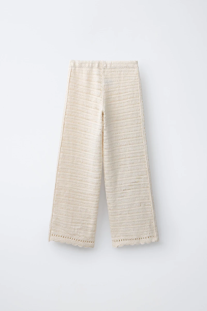 WIDE LEG CROCHET KNIT PANTS