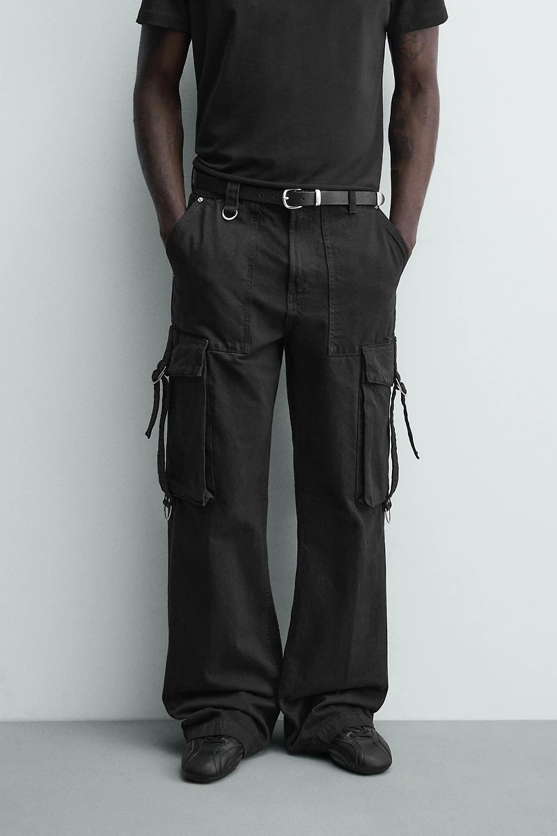 RELAXED FIT CARGO PANTS WITH STRAPS