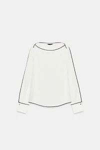 CONTRAST PIPING CREPE BLOUSE