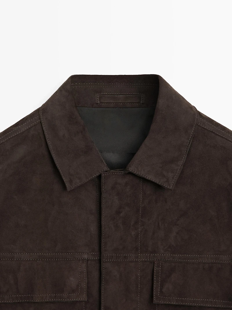 Suede leather jacket with pockets