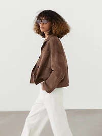 Flowing leather jacket with suede finish