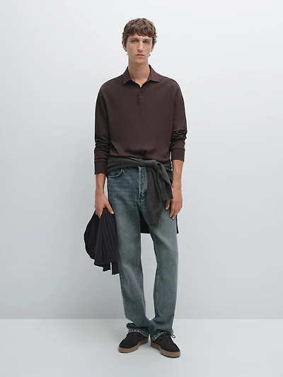 Long sleeve polo shirt with contrast collar