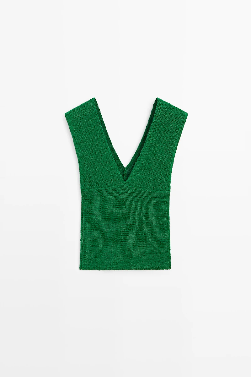 Cotton blend V-neck knit top