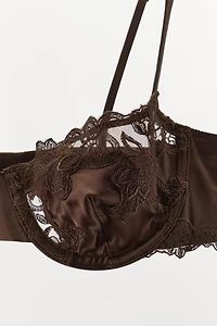 SATIN EFFECT EMBROIDERED LACE BRA