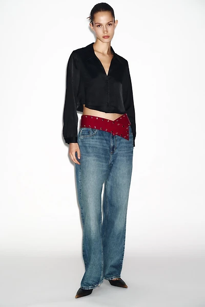 CROPPED SATIN EFFECT SHIRT