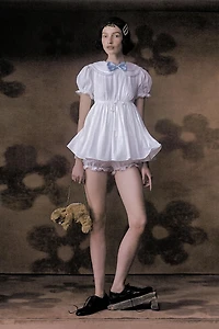 SWISS DOT PETER PAN COLLAR JUMPSUIT DRESS