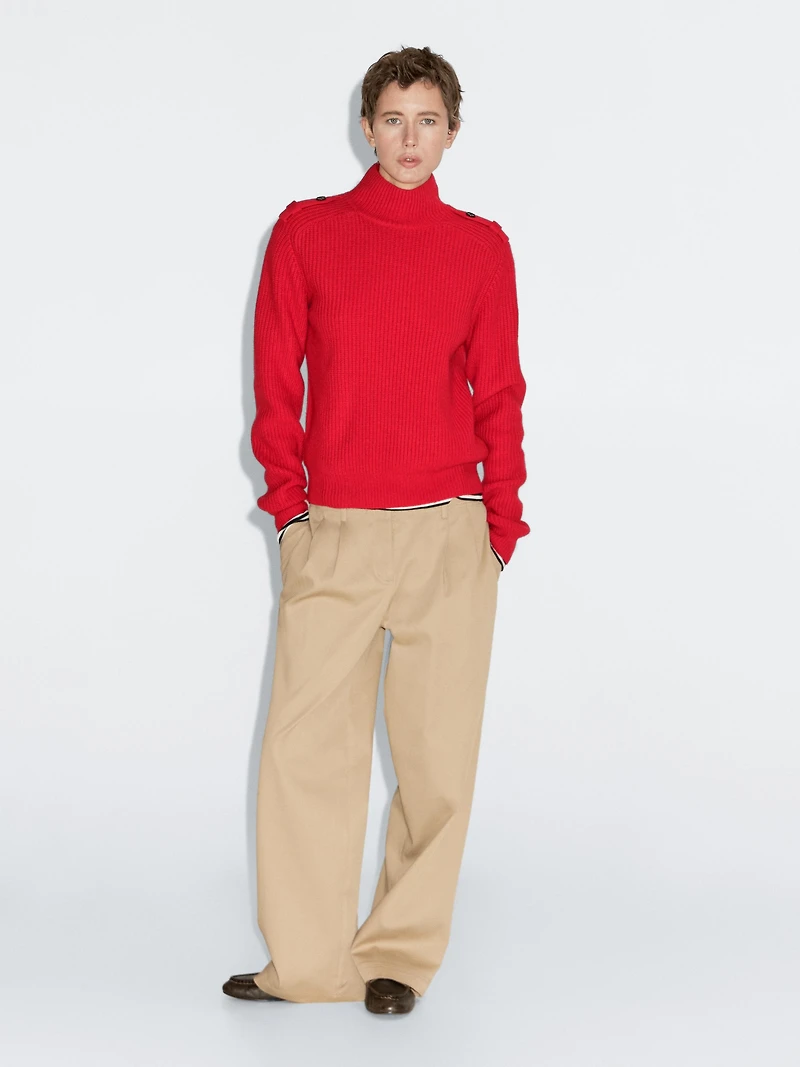 Pull épaule fantaisie en laine mélangée