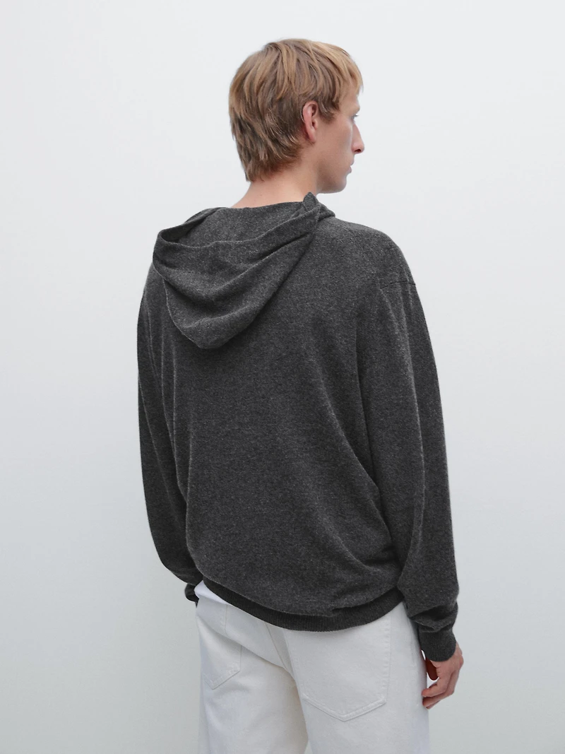 Zip-up knit cardigan with hood