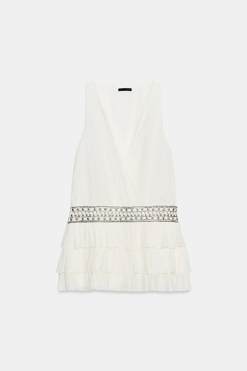 CHIFFON RUFFLED STUDDED DRESS