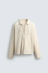 TEXTURED DRAWSTRING POLO SHIRT