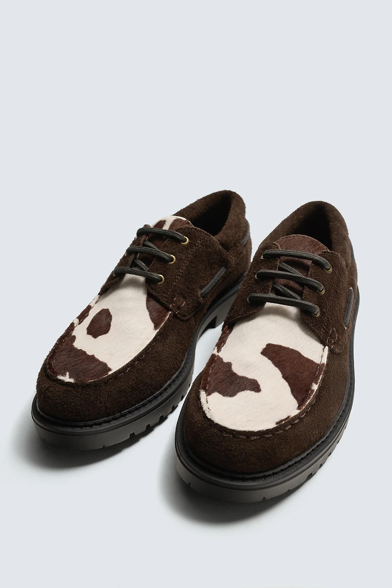 ANIMAL PRINT LEATHER BOAT SHOES