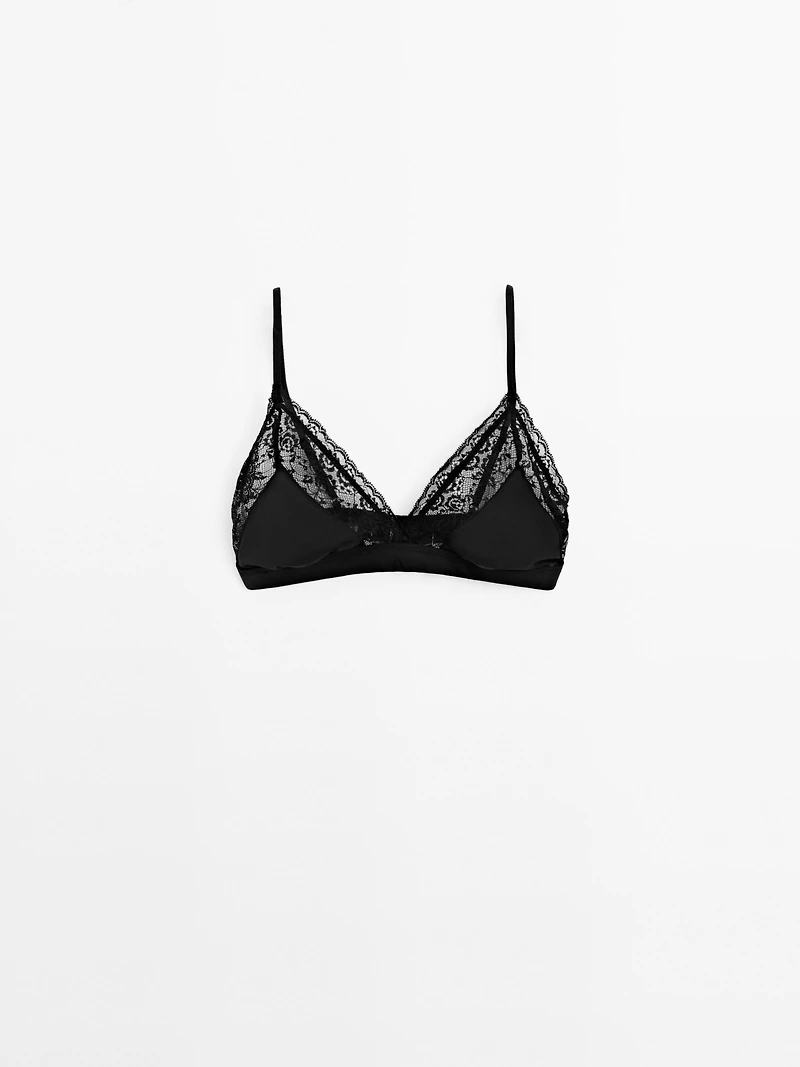 Triangle bra with blonde lace detail - Studio
