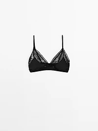 Triangle bra with blonde lace detail - Studio