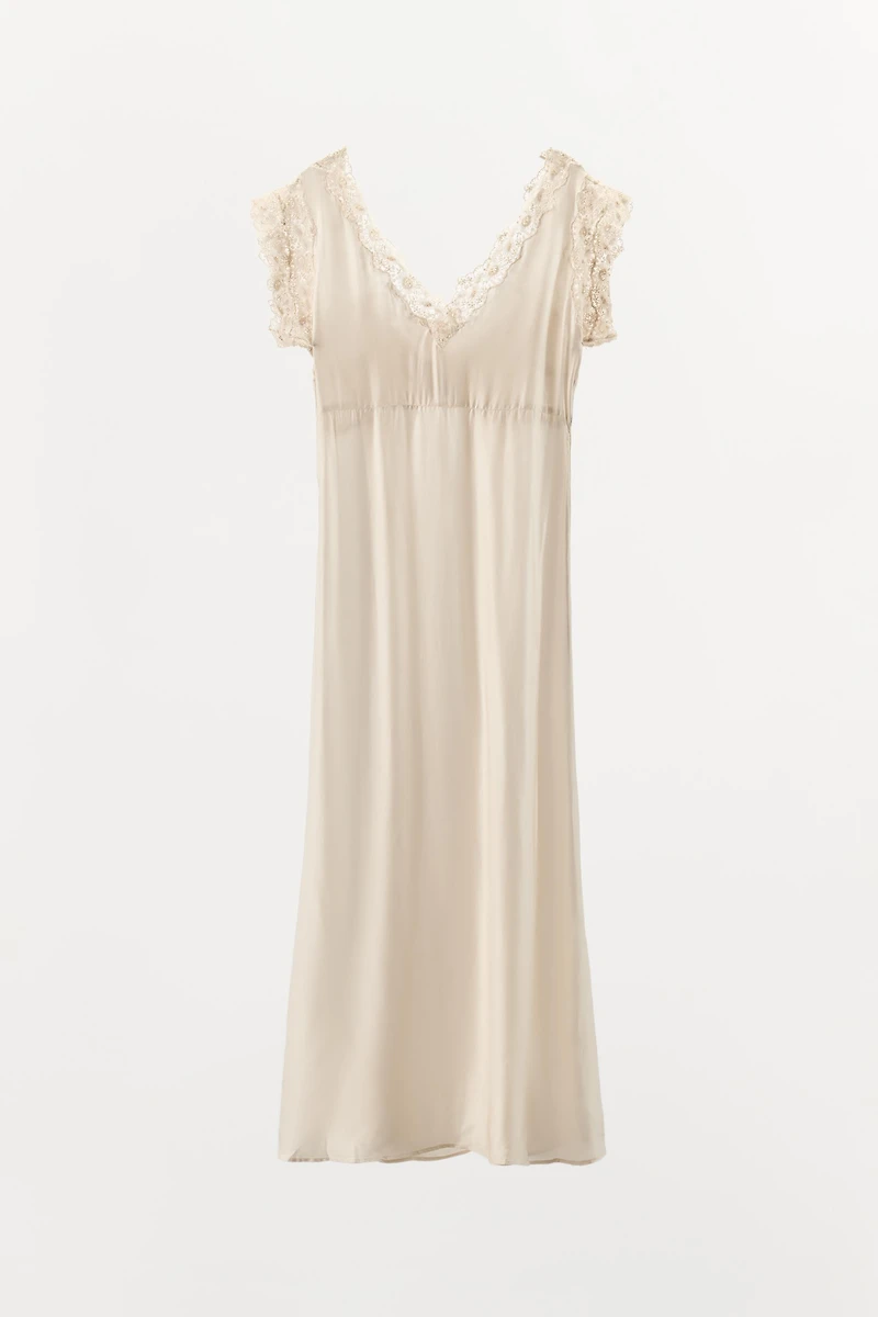 SATIN EFFECT LACE SLIP DRESS