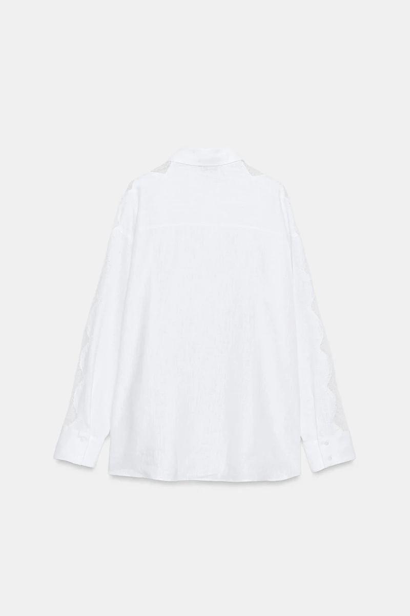 OVERSIZED LINEN BLEND LACE SHIRT
