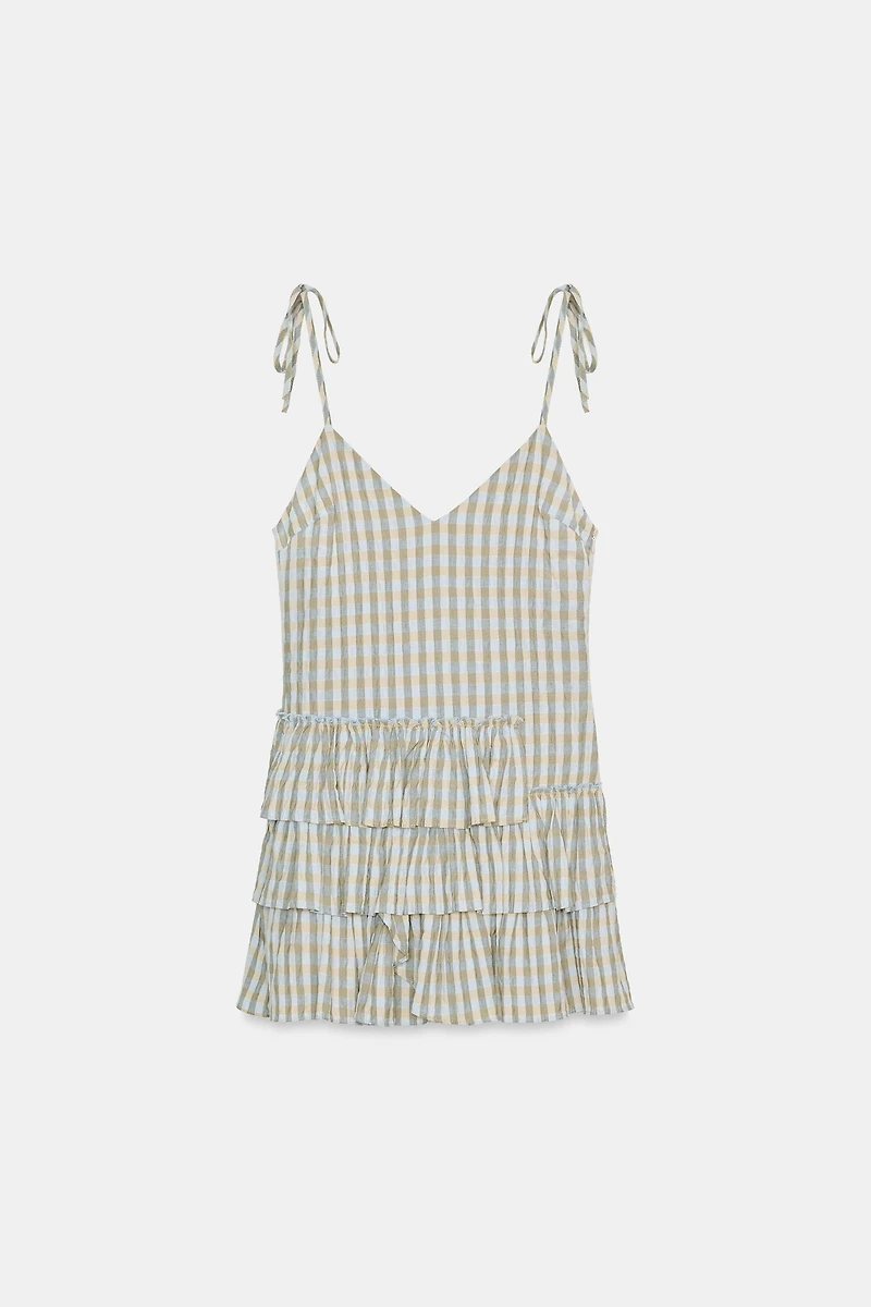 PLAID RUFFLED MINI DRESS